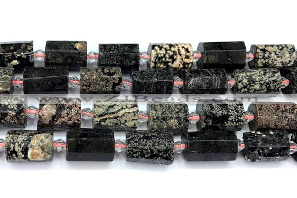 CTB954 15 inches 13*25mm - 14*19mm faceted tube snowflake obsidian beads