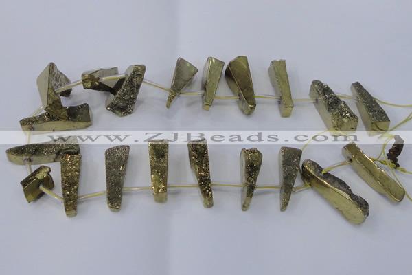 CTD1160 Top drilled 8*25mm - 10*35mm freeform plated quartz beads