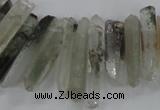 CTD1663 Top drilled 6*18mm - 8*35mm sticks green phantom quartz beads