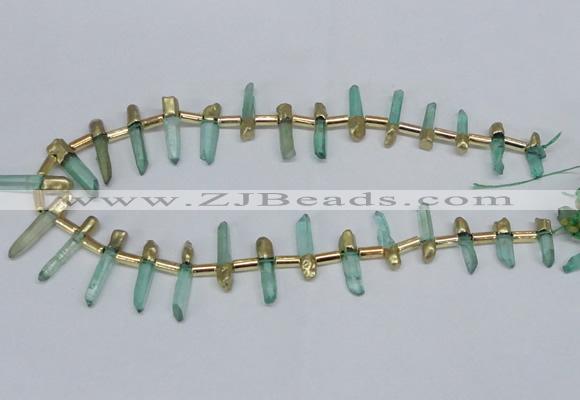 CTD1959 Top drilled 4*15mm - 6*30mm sticks dyed white crystal beads