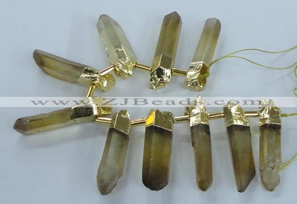 CTD1969 Top drilled 10*50mm - 15*60mm sticks lemon quartz beads