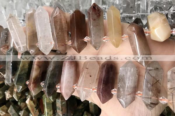 CTD2241 10*22mm - 12*45mm faceted nuggets mixed rutilated quartz beads