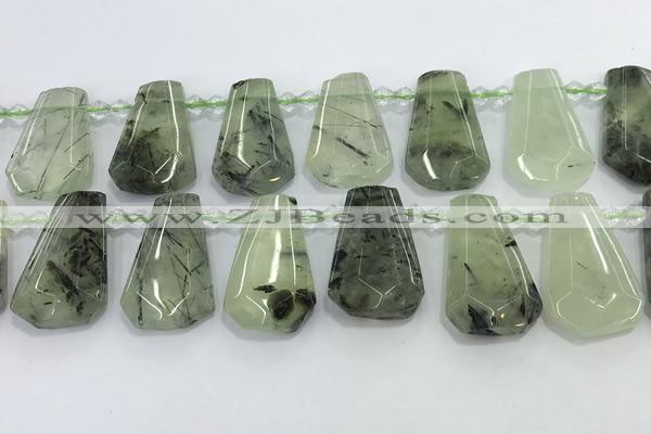 CTD2273 16*28mm - 20*30mm faceted freeform green rutilated quartz beads