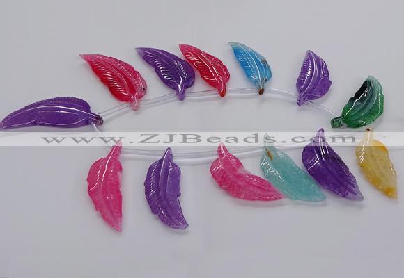 CTD2778 Top drilled 20*45mm - 25*55mm carved leaf agate beads