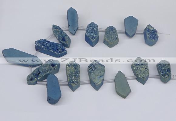 CTD2904 Top drilled 15*25mm - 25*55mm freeform plated druzy agate beads