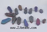 CTD2905 Top drilled 15*25mm - 25*55mm freeform plated druzy agate beads