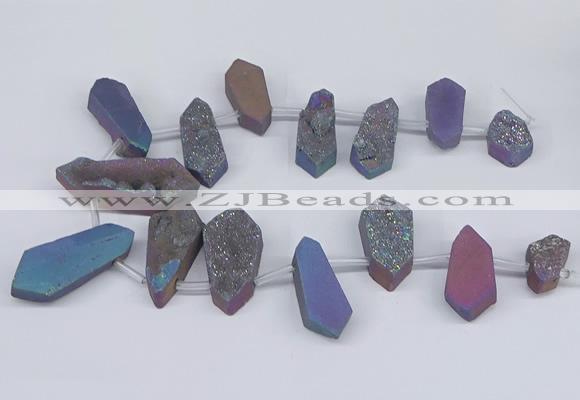 CTD2905 Top drilled 15*25mm - 25*55mm freeform plated druzy agate beads