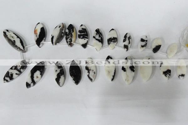 CTD31 Top drilled 10*23mm – 17*55mm marquise black & white jasper beads