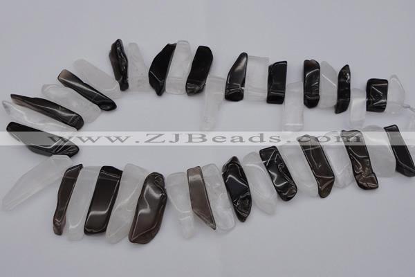 CTD356 10*25mm - 10*50mm wand white crystal & smoky quartz beads