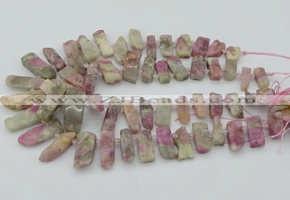 CTD3565 Top drilled 10*20mm - 12*35mm sticks pink tourmaline beads