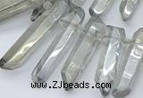 CTD3577 Top drilled 6*20mm - 8*45mm sticks plated white crystal beads