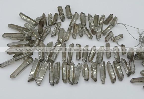 CTD3578 Top drilled 6*20mm - 8*45mm sticks plated white crystal beads