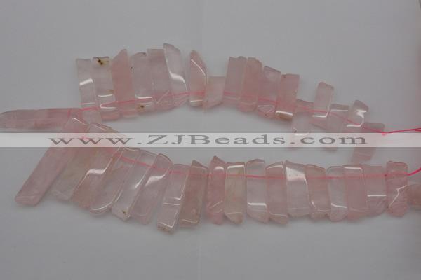 CTD361 Top drilled 10*28mm - 10*50mm wand rose quartz beads