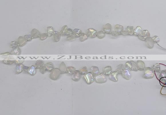 CTD3671 Top drilled 5*8mm - 10*14mm freeform plated white crystal beads