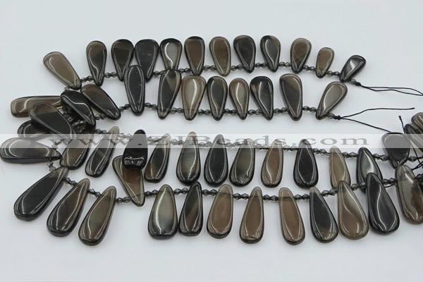 CTD3703 Top drilled 10*20mm - 15*45mm freeform ice black obsidian beads