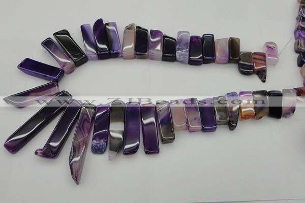 CTD372 Top drilled 10*20mm - 12*55mm wand purple agate beads