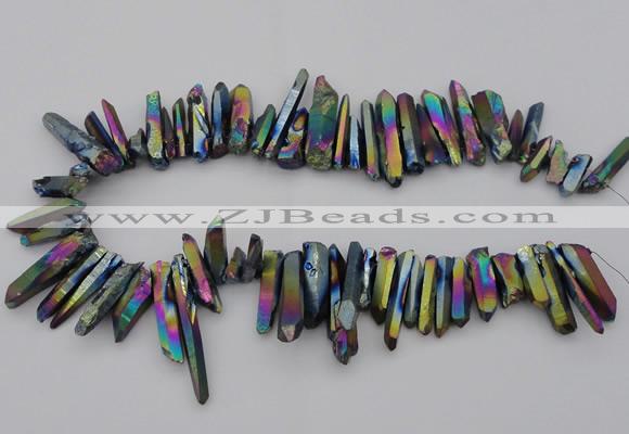 CTD382 Top drilled 5*20mm - 8*35mm sticks plated quartz beads