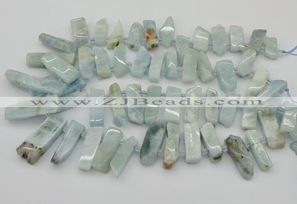 CTD444 Top drilled 8*20mm - 10*40mm sticks aquamarine beads