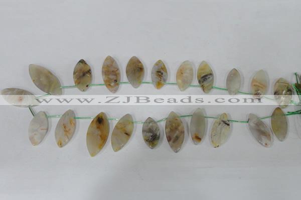 CTD48 Top drilled 15*30mm – 16*45mm marquise bamboo leaf agate beads