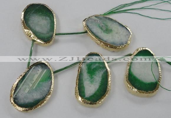 CTD774 30*45mm - 35*50mm freeform agate beads with brass setting