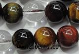 CTE1128 15 inches 12mm round mixed tiger eye & white crystal beads