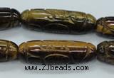 CTE116 15.5 inches 12*40mm carved cylinder yellow tiger eye beads