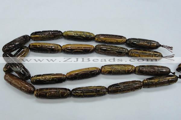 CTE116 15.5 inches 12*40mm carved cylinder yellow tiger eye beads