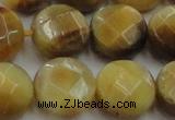 CTE1540 15.5 inches 18mm faceted coin golden tiger eye beads