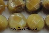 CTE1541 15.5 inches 20mm faceted coin golden tiger eye beads