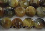 CTE1573 15.5 inches 10mm faceted coin golden & blue tiger eye beads
