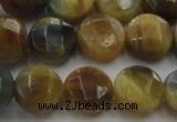 CTE1574 15.5 inches 12mm faceted coin golden & blue tiger eye beads