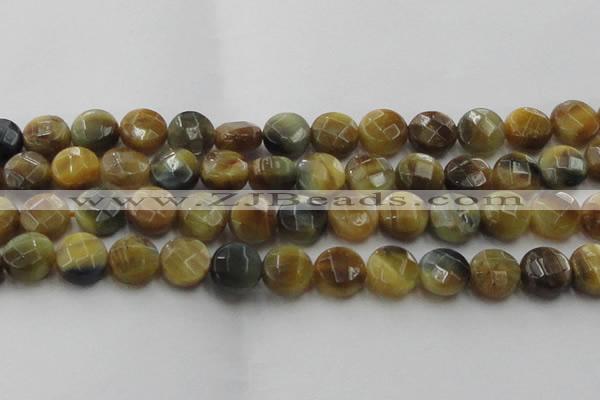 CTE1576 15.5 inches 16mm faceted coin golden & blue tiger eye beads