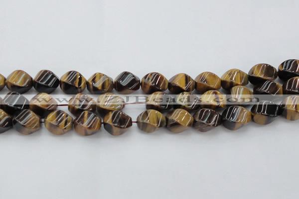 CTE1591 15.5 inches 12*16mm twisted rice yellow tiger eye beads