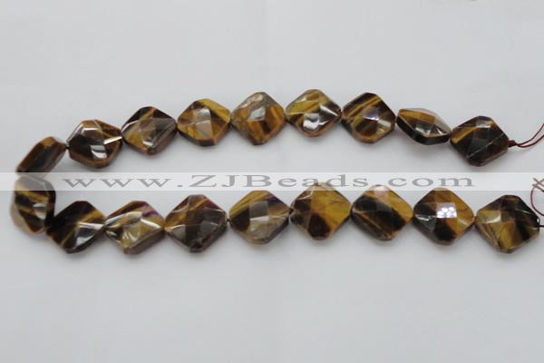 CTE1738 15.5 inches 20*20mm faceted diamond yellow tiger eye beads