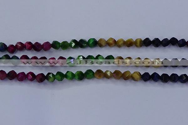 CTE1927 15.5 inches 8mm faceted nuggets colorful tiger eye beads