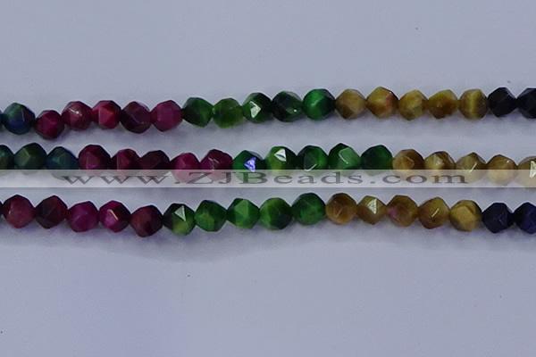 CTE1929 15.5 inches 12mm faceted nuggets colorful tiger eye beads