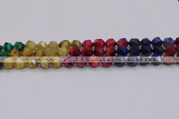 CTE1939 15.5 inches 12mm faceted nuggets mixed tiger eye beads