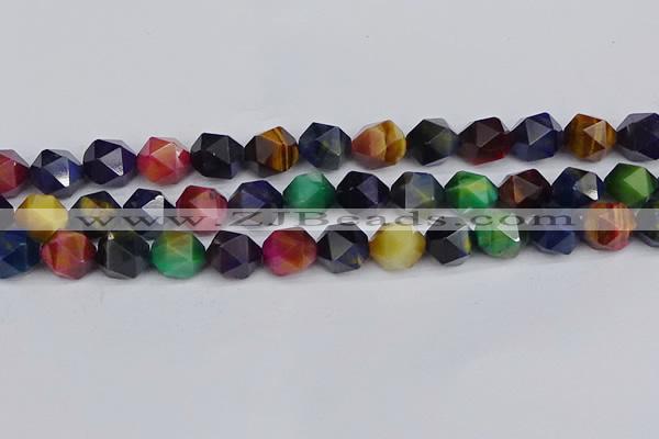 CTE1972 15.5 inches 12mm faceted nuggets mixed tiger eye beads