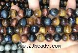CTE2229 15.5 inches 12mm faceted round colorful tiger eye beads