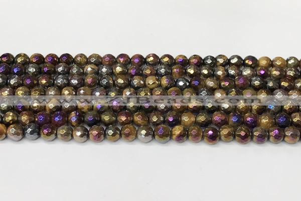 CTE2285 15 inches 6mm faceted round AB-color colorful tiger eye beads