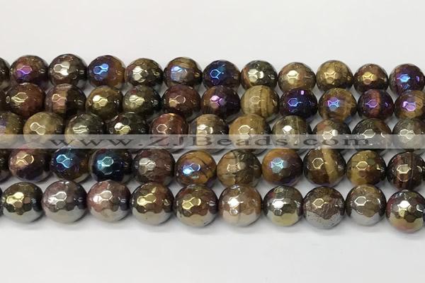 CTE2287 15 inches 10mm faceted round AB-color colorful tiger eye beads