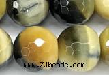 CTE2371 15 inches 12mm faceted round golden & blue tiger eye beads