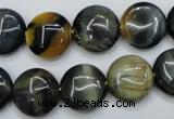 CTE563 15.5 inches 16mm flat round golden & blue tiger eye beads