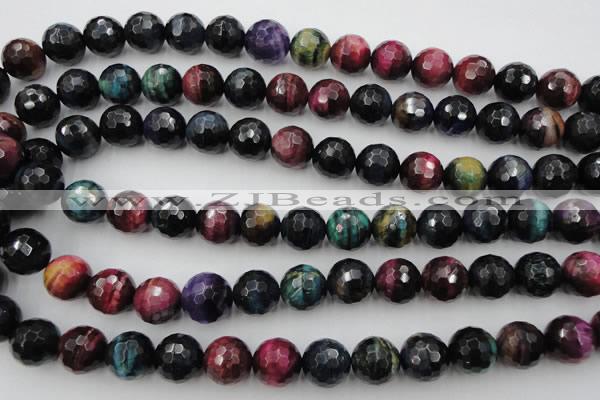 CTE585 15.5 inches 14mm faceted round colorful tiger eye beads