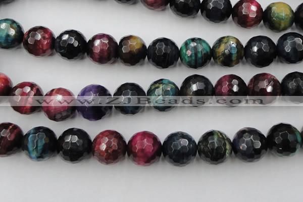 CTE588 15.5 inches 20mm faceted round colorful tiger eye beads