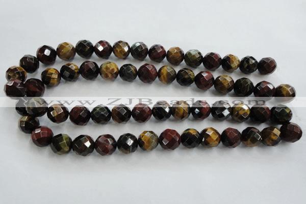 CTE715 15.5 inches 14mm faceted round mixed color tiger eye beads