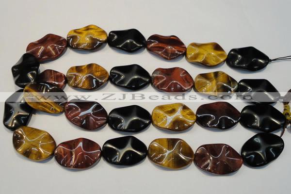 CTE803 15.5 inches 20*30mm wavy oval colorful tiger eye beads