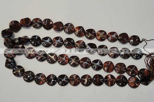 CTE852 15.5 inches 16mm wavy coin red tiger eye beads