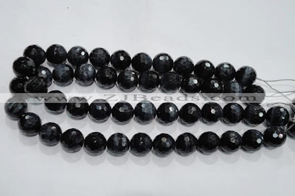 CTE925 15.5 inches 14mm faceted round silver tiger eye beads