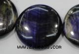 CTE966 15.5 inches 30mm flat round dyed blue tiger eye beads